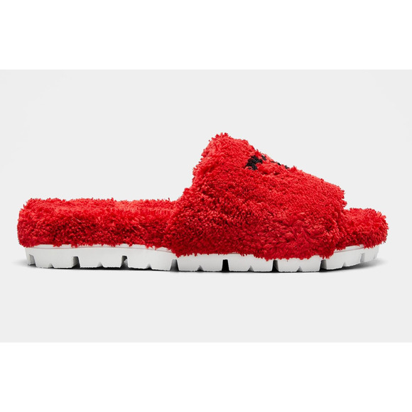 Prada Terry Cloth Roso Red Black Logo Slide Sandal Rubber Sole Flip Flop Flat 40 - Picture 1 of 10